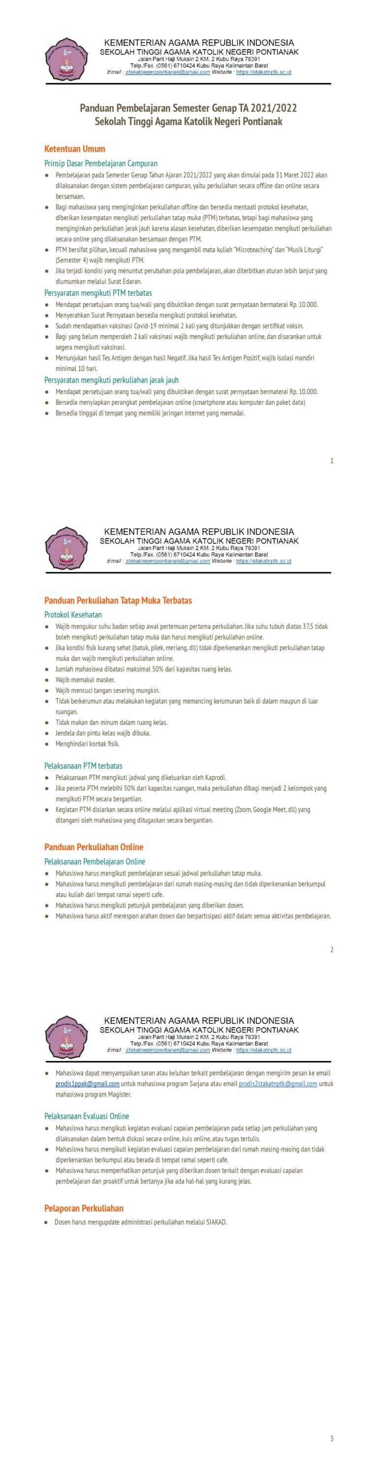 Panduan Pembelajaran Semester Genap TA 2021/2022